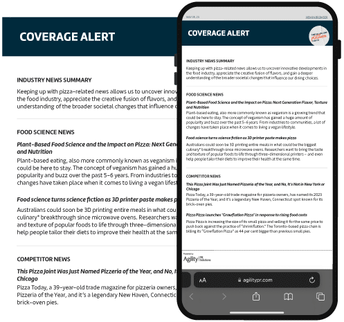 crisis_coverage Coverage Alert Industry News Summary - Example content Food Science News - Example content Competition News - Example content