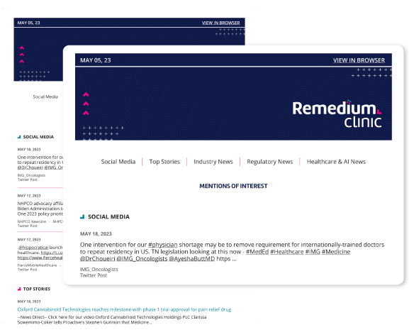 reputation_media brief Remedium Clinic Mentions of Interest Social Media Top Stories Industry News Regulatory News Healthcare & AI News